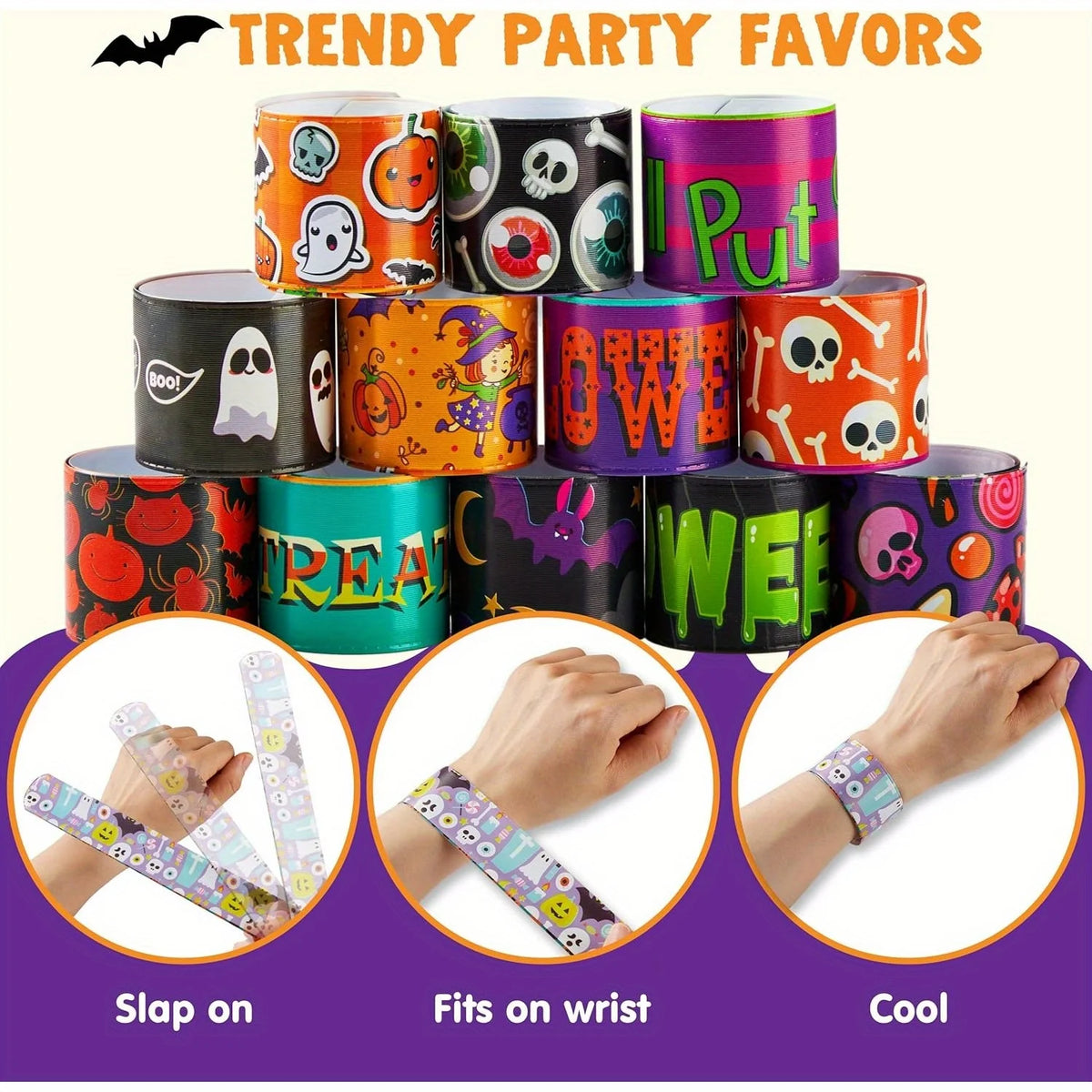 Halloween Slap Bracelets Bulk Party Favors for Kids