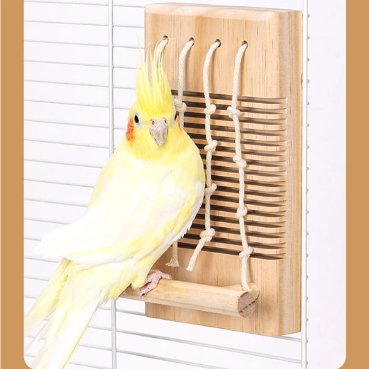 Bird Perches Platform with Climbing Ladder Bite Toys Parakeet Cage Accessories Wooden Playing Gyms Exercise Parrot Cage Toys Set