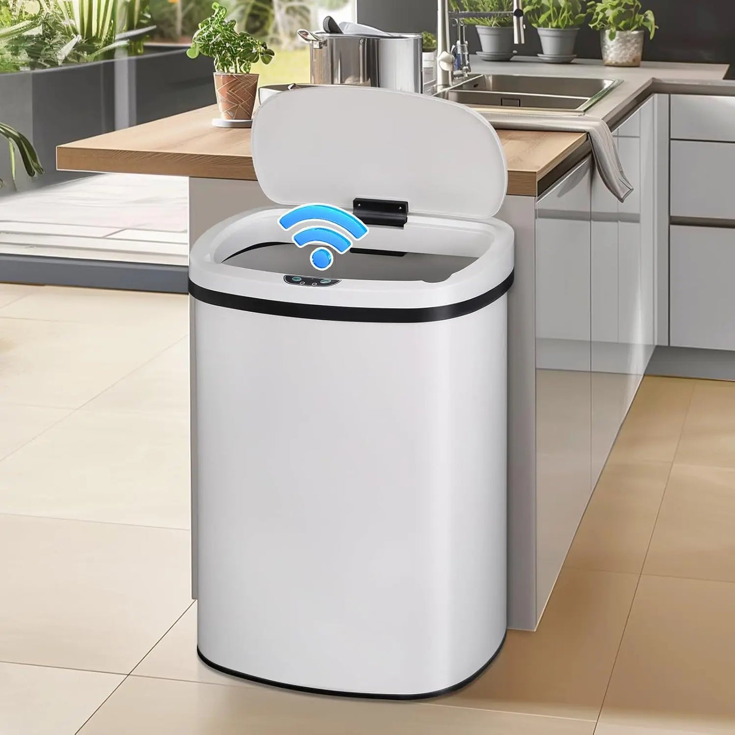 Brushed Stainless Steel Motion Sensor Kitchen Trash Can With Lid