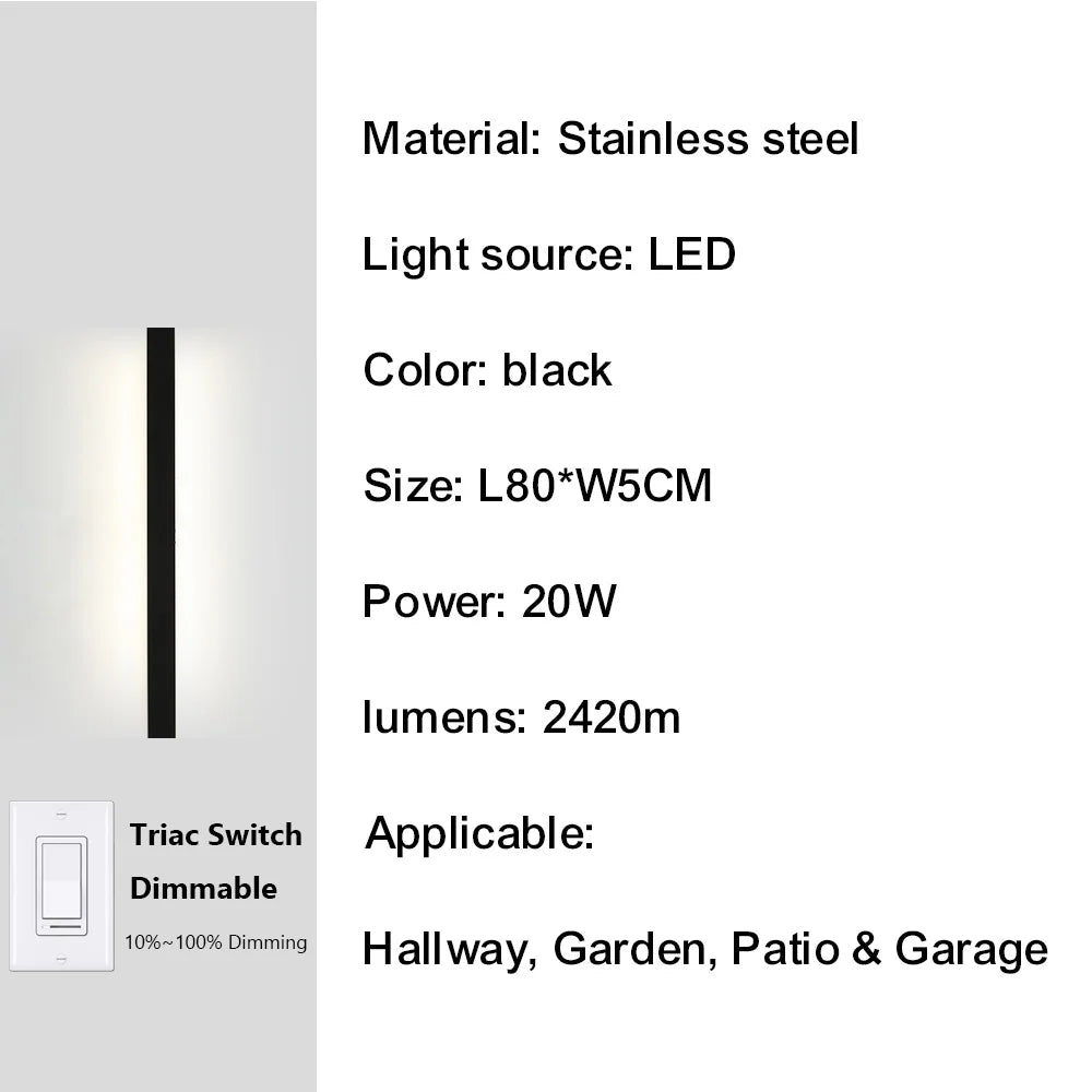 IISINUO Outdoor Porch Wall Light Dimmable Stainless Steel Sconce