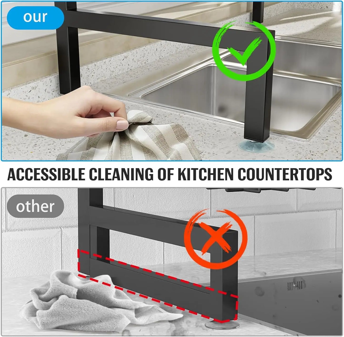 Over The Sink Dish Drying Rack 2-Tier With 4 Baskets