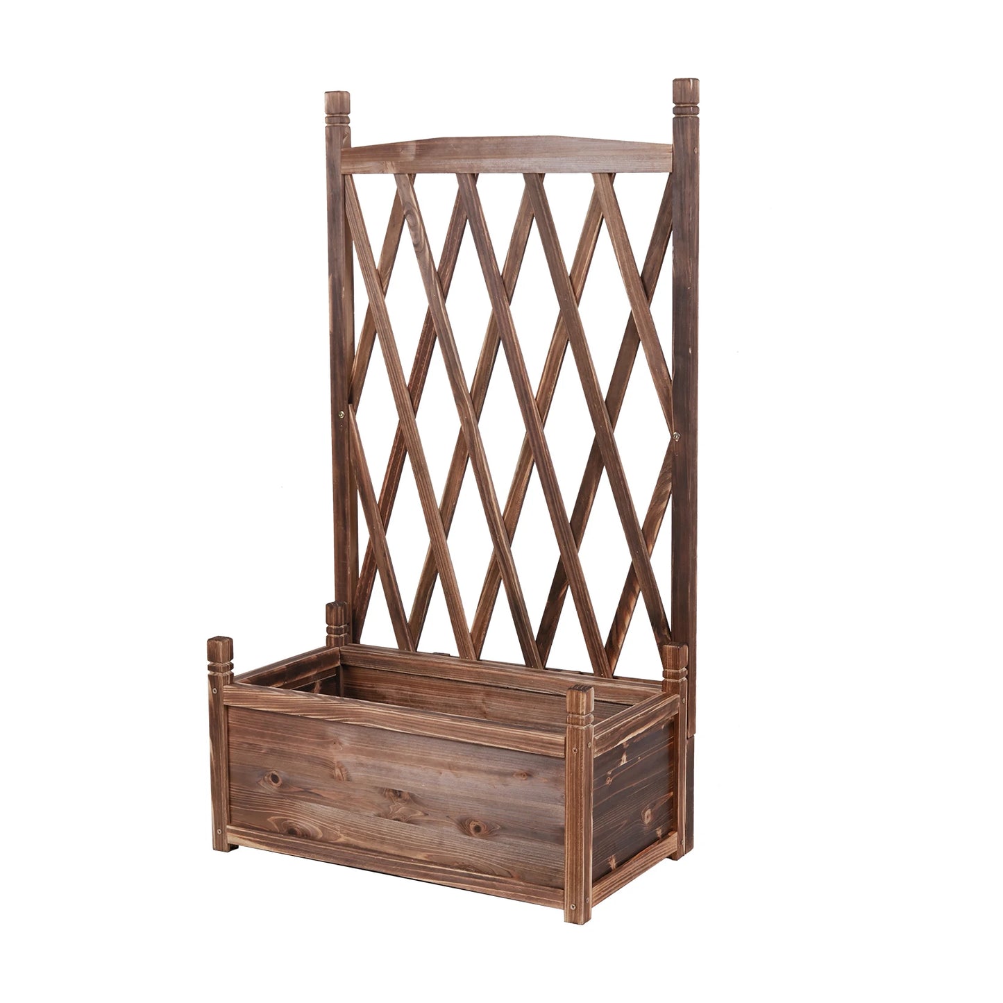 Elevated Wood Garden Bed With Trellis Planter For Herbs