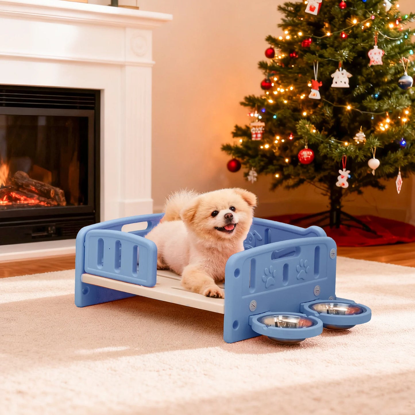 Puppy Dog Bed With Calming Mat And Elevated Steps