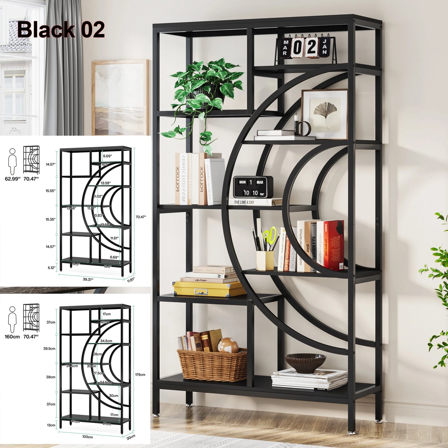 Tribesigns Bookshelf Industrial 5 Tier Etagere Bookcase, Freestanding Tall Bookshelves Display Shelf Storage Organizer