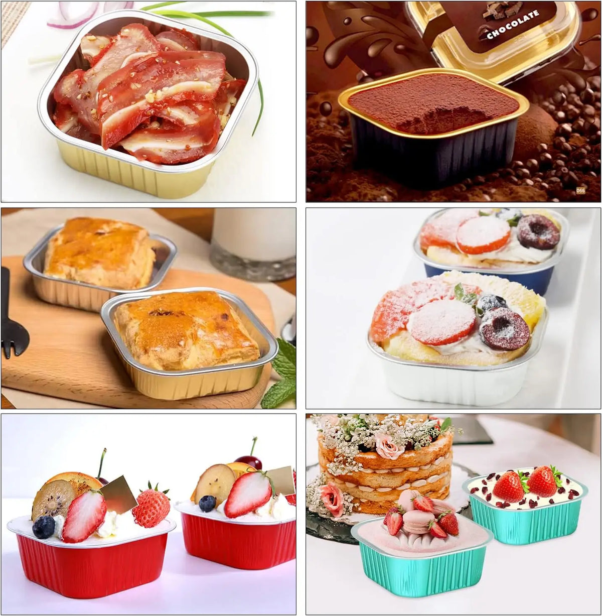 `10 Oz Aluminum Foil Baking Cups with Lids and Sporks, 100 Pcs Disposable Ramekins for Dessert Cake BBQ Meal Prep`