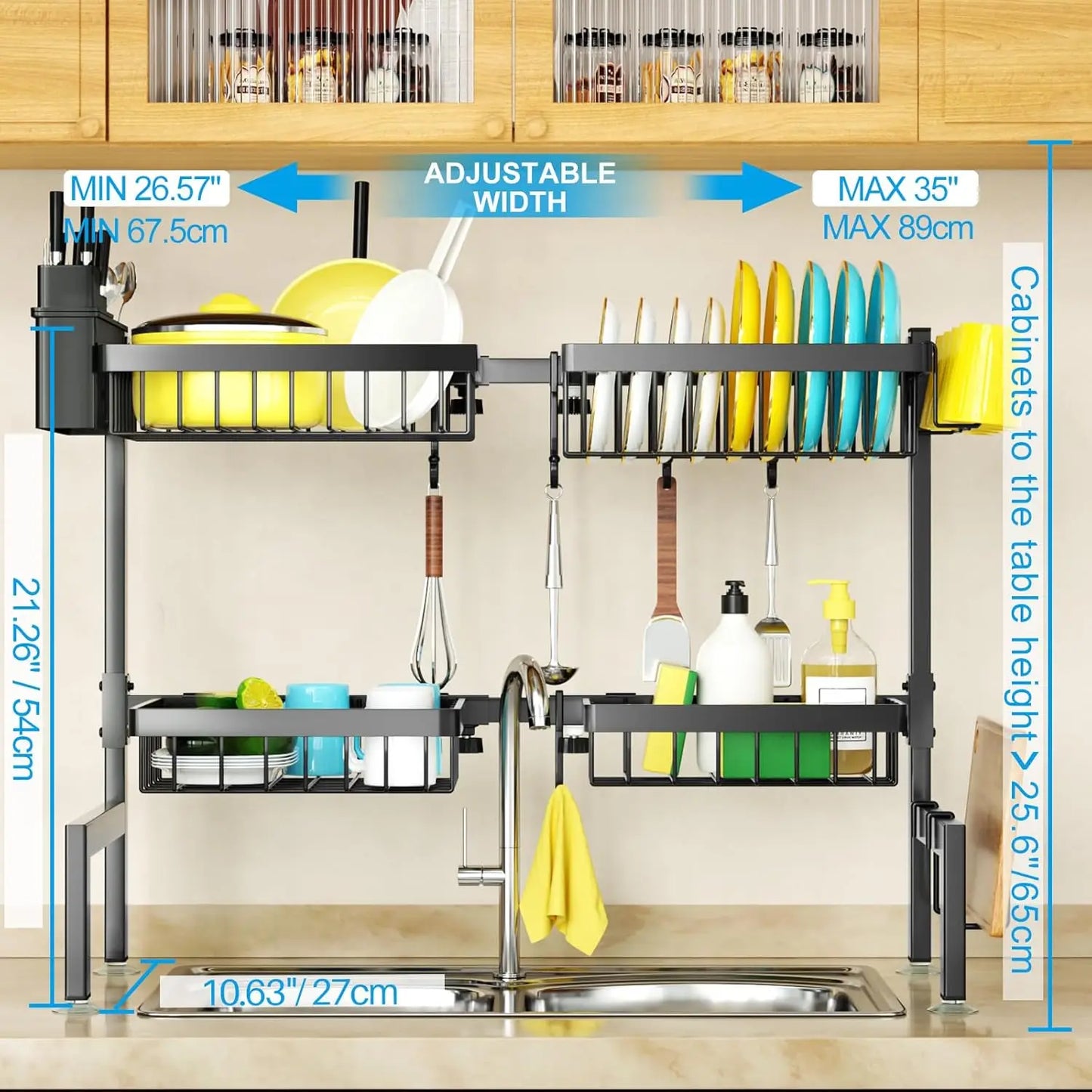 Over The Sink Dish Drying Rack 2-Tier With 4 Baskets