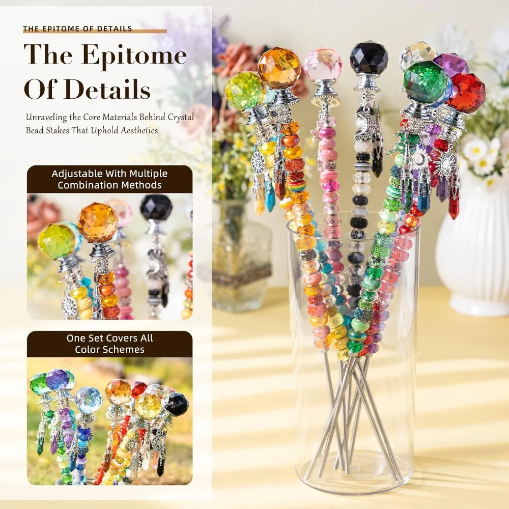 260 Piece DIY Beaded Garden Stakes Fairy Wand Kit Crystal Pendants