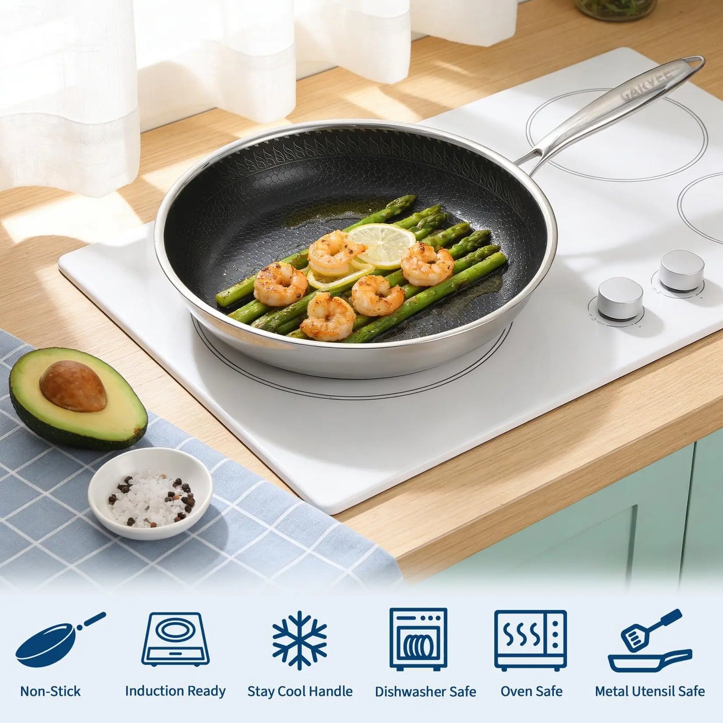 HiMiss Stainless Steel Nonstick Frying Pan Set Glass Lids