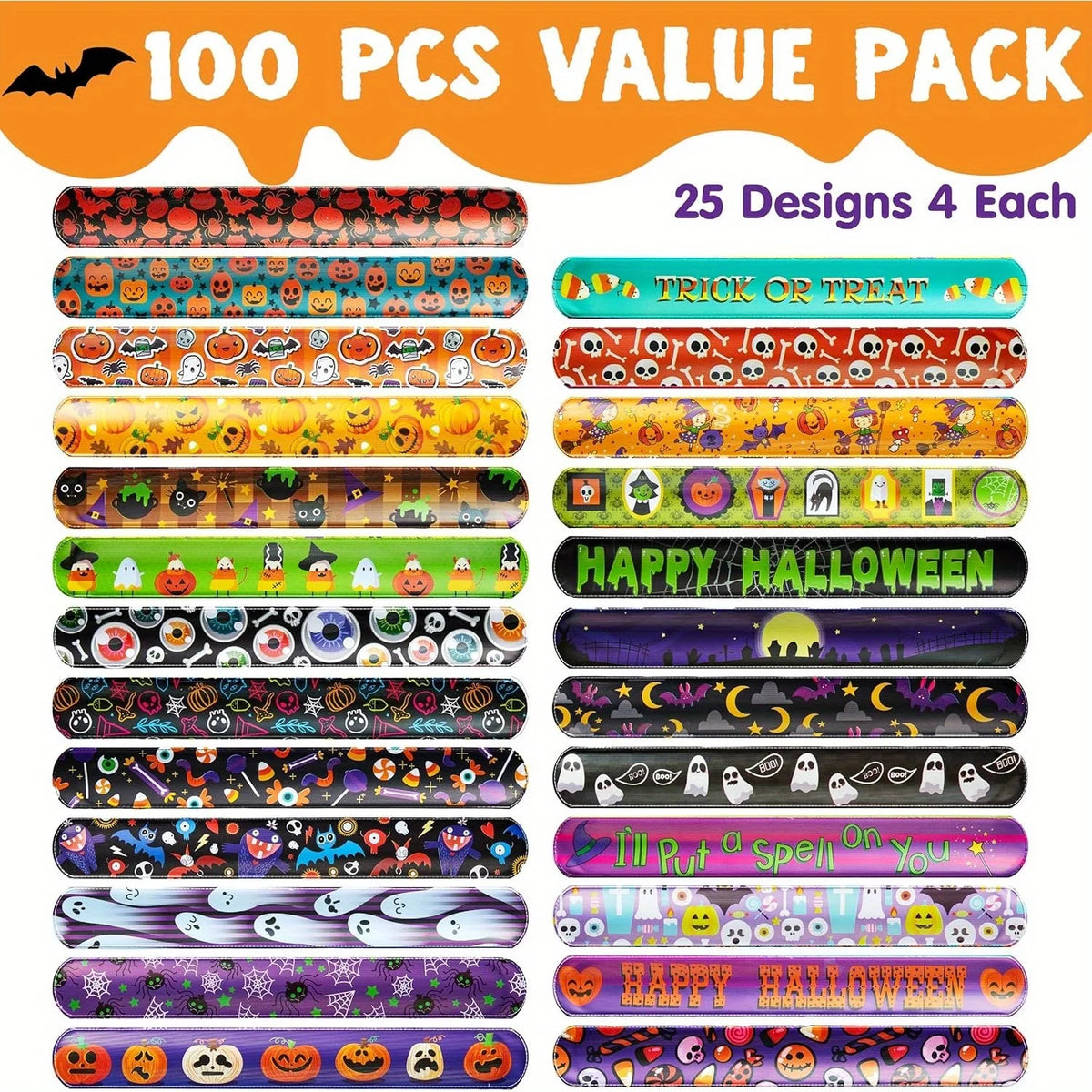 Halloween Slap Bracelets Bulk Party Favors for Kids