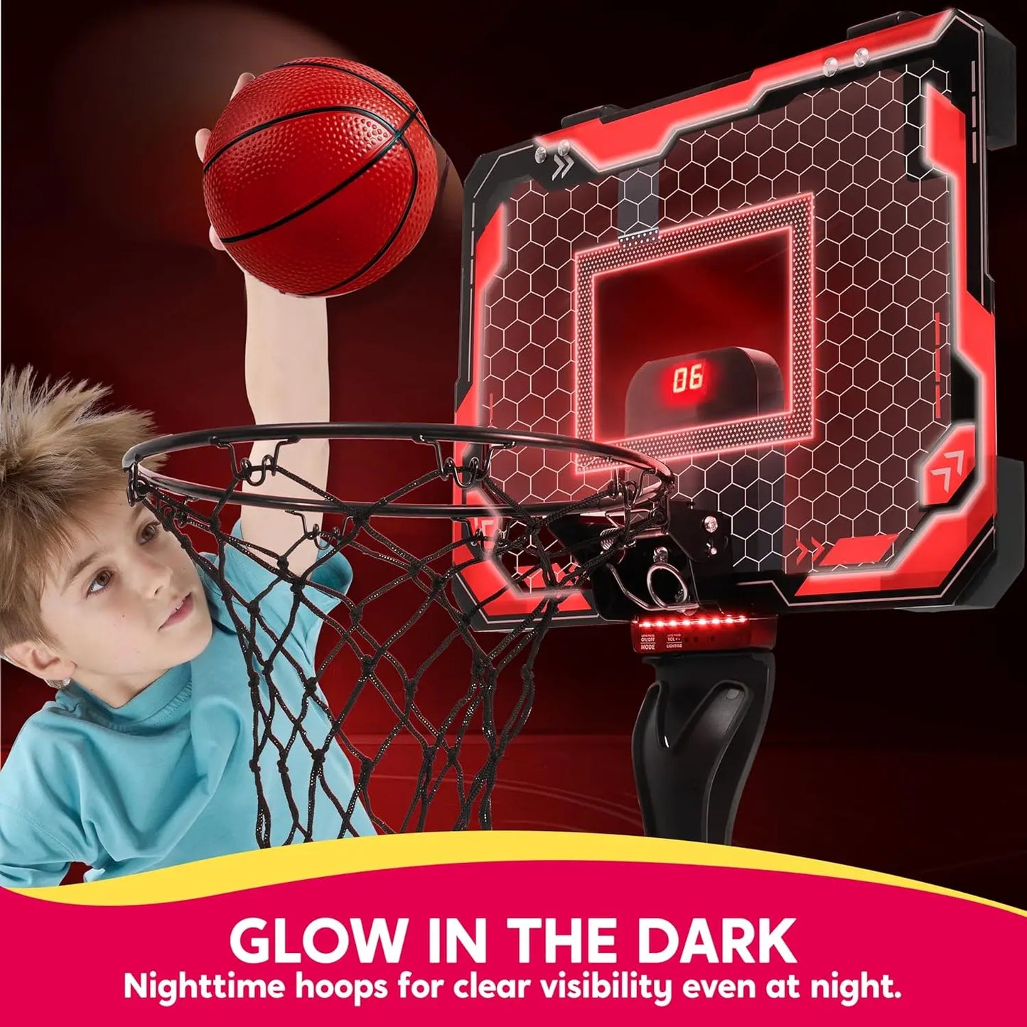 Joyfy Mini Indoor Basketball Hoop Light Up Over Door With 4 Balls