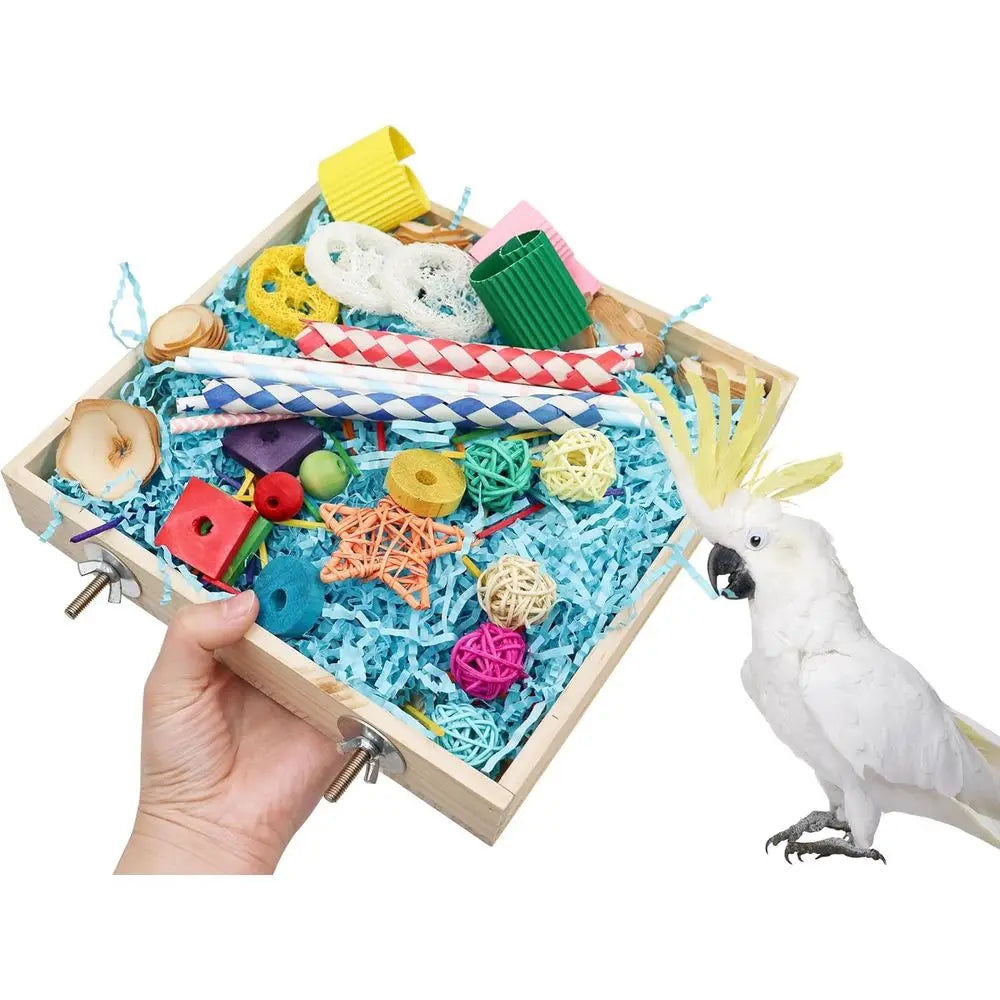 Bird Oranging Toys Box, Wooden Parrot Shredding Toys Box, Bird Chewing Toys, Birdcage Accessories, Suitable for Small Birds, Par
