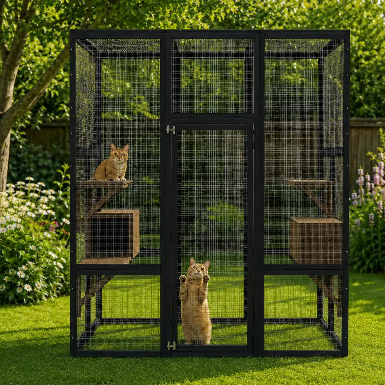 HiMISS Wooden Outdoor Catio Cat Enclosure With Sturdy Roof