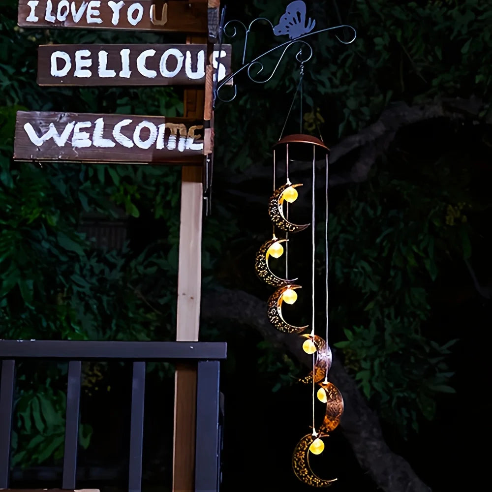 Solar Powered Moon Wind Chime Light For Outdoor Patio Garden