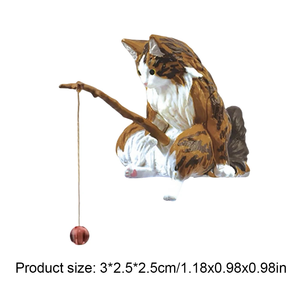 Sikiwind Cute Fishing Cat Figurine Sitting Cat Aquarium Ornament