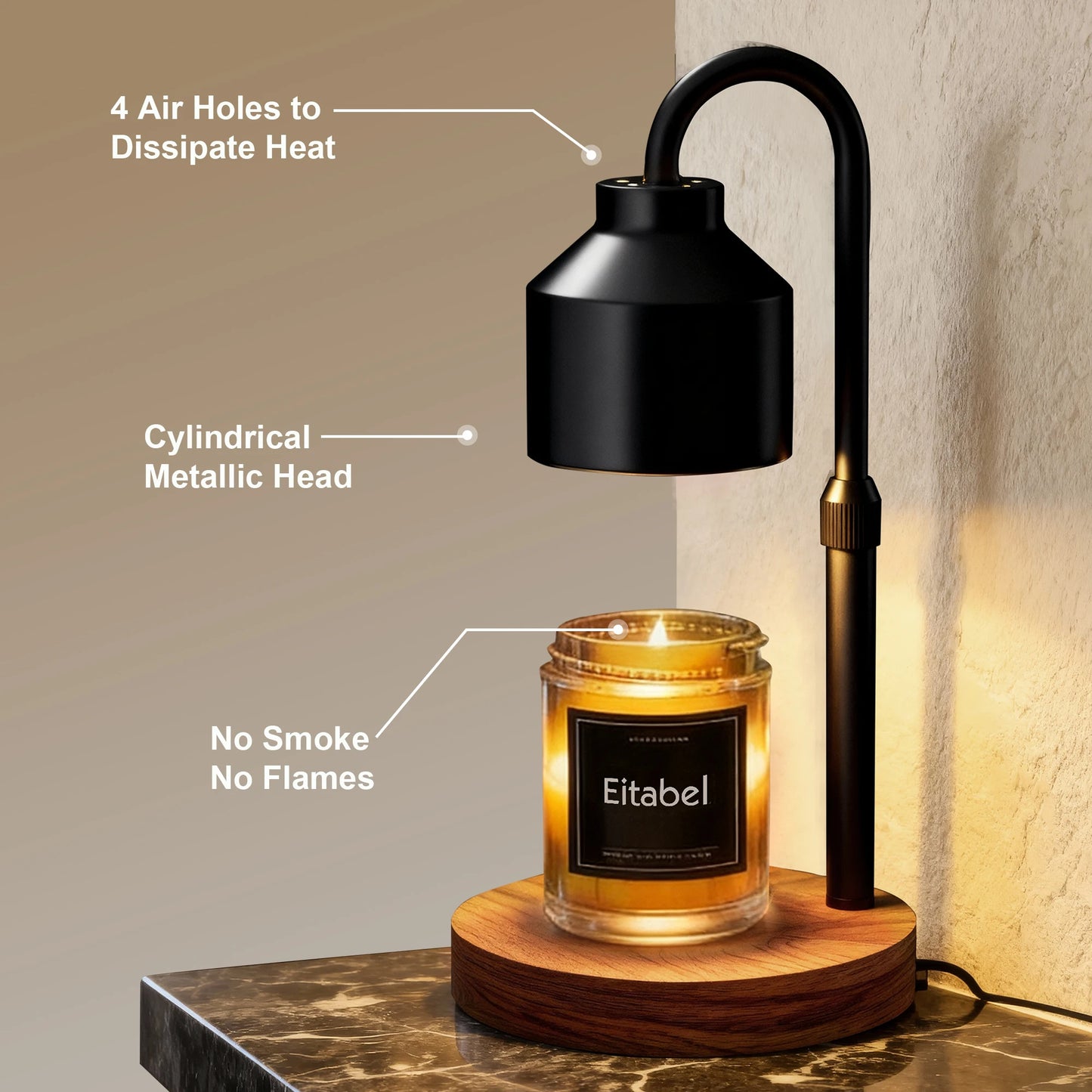 Atmospheric Wax Melting Lamp, Electric Candle Heater with Timer, Adjustable Height, Suitable for Jar Candles, Includes 2 Bulbs