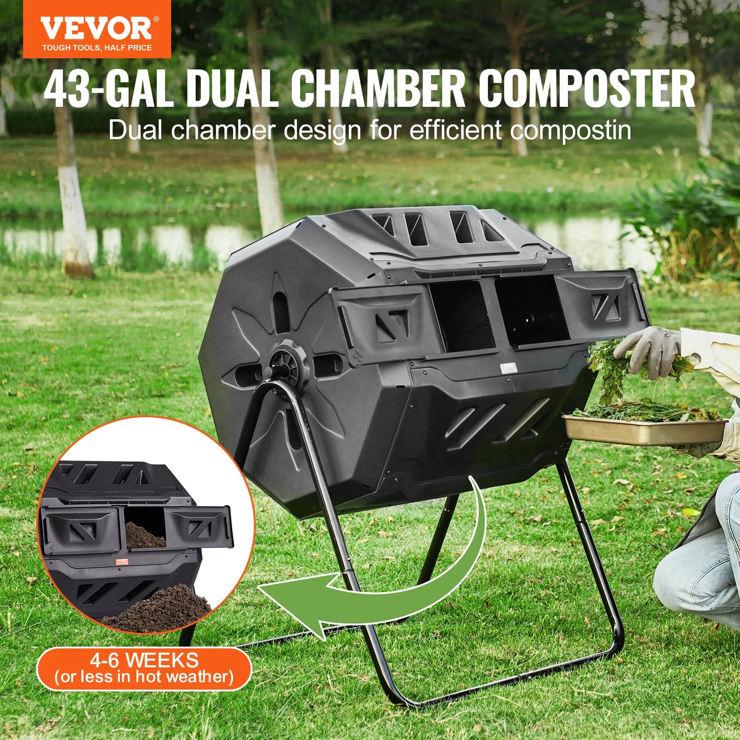 Dual Chamber Tumbling Compost Bin For Garden And Outdoor Use
