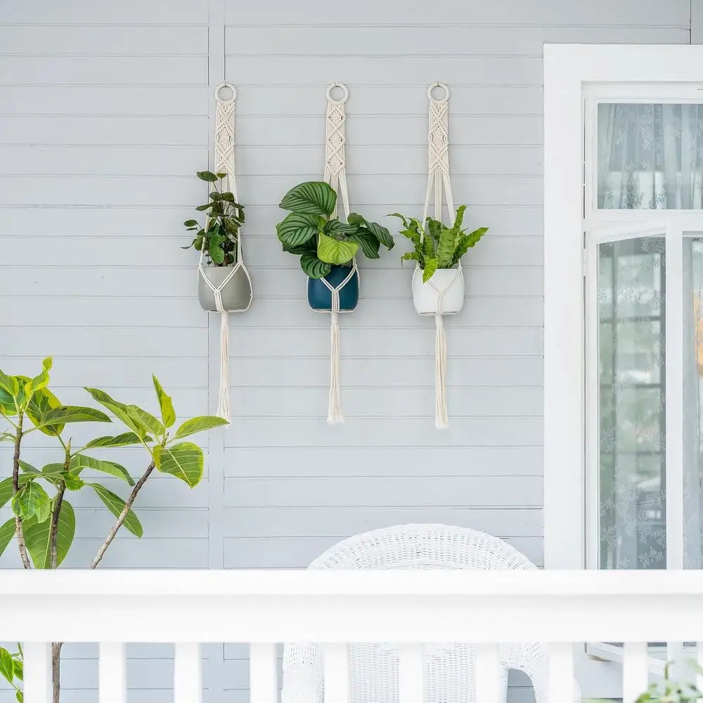 3 Pack 39 Inch Plant Hangers Indoor Wall Hanging Planter Basket Lower Pot Holder Boho Home Decor, Ivory