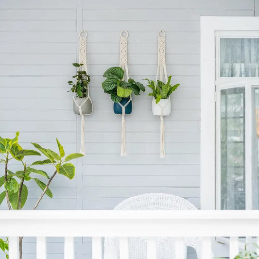 3 Pack 39 Inch Plant Hangers Indoor Wall Hanging Planter Basket Lower Pot Holder Boho Home Decor, Ivory