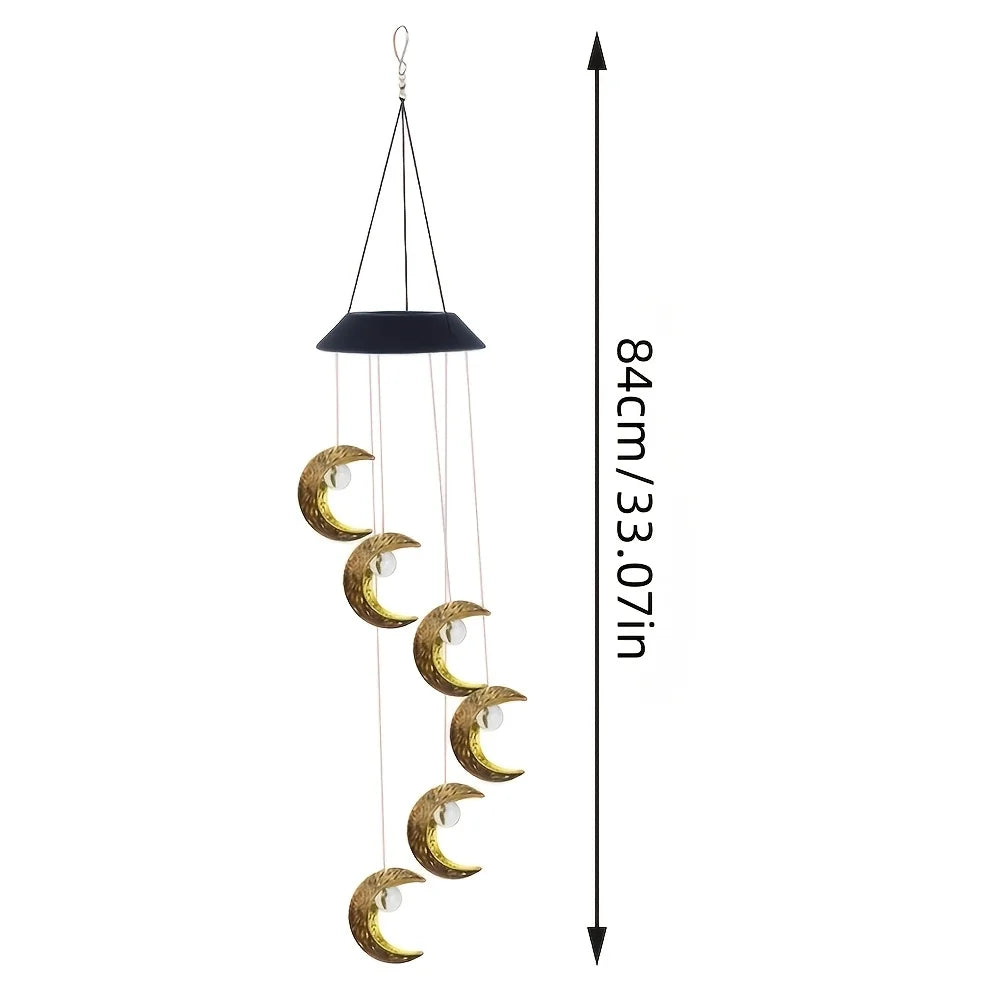 Solar Powered Moon Wind Chime Light For Outdoor Patio Garden