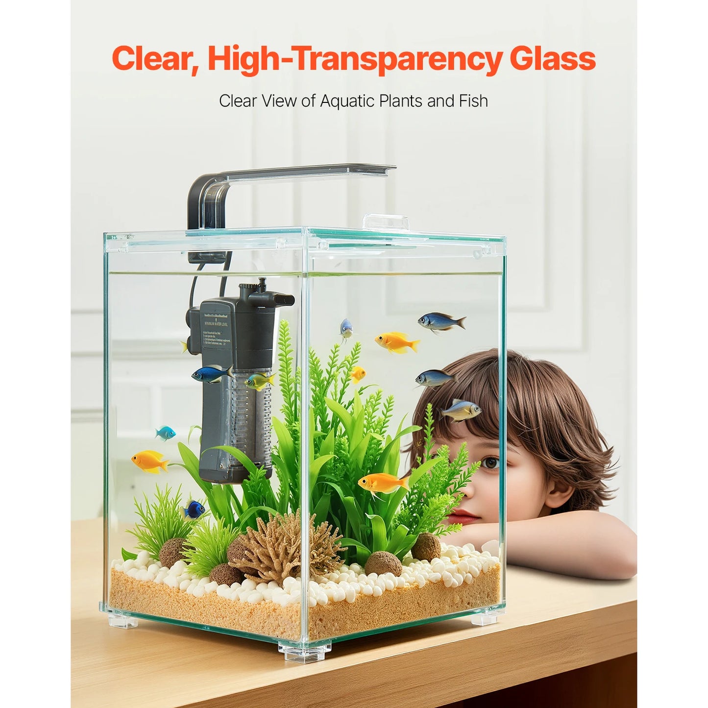 SucceBuy Square Ultra Clear Glass Aquarium Starter Tank Self Cleaning