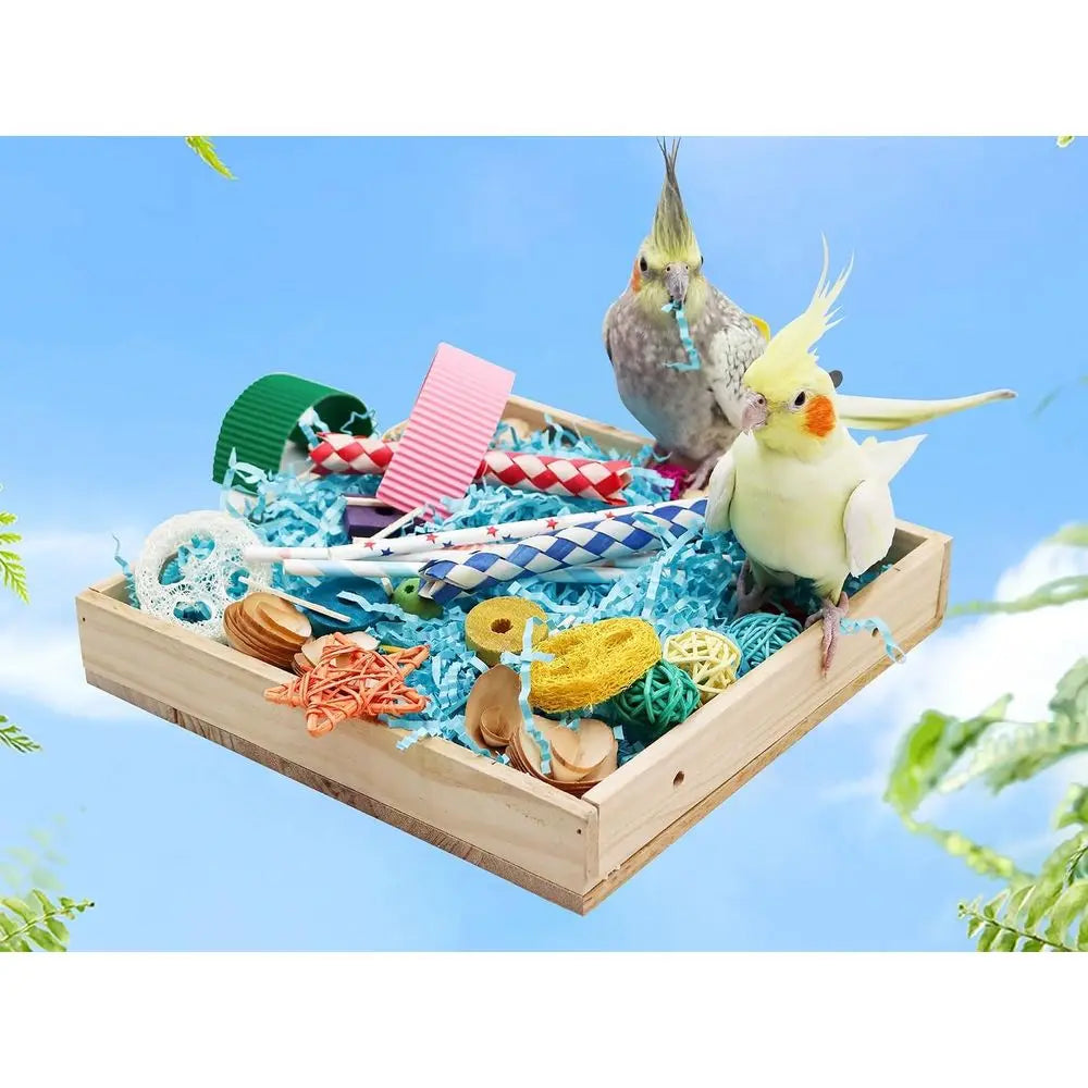 Bird Oranging Toys Box, Wooden Parrot Shredding Toys Box, Bird Chewing Toys, Birdcage Accessories, Suitable for Small Birds, Par