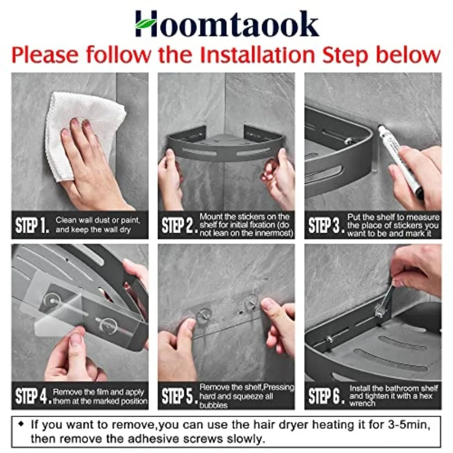 2 Tier Corner Shower Shelf Adhesive Wall Mounted Bath Organizer