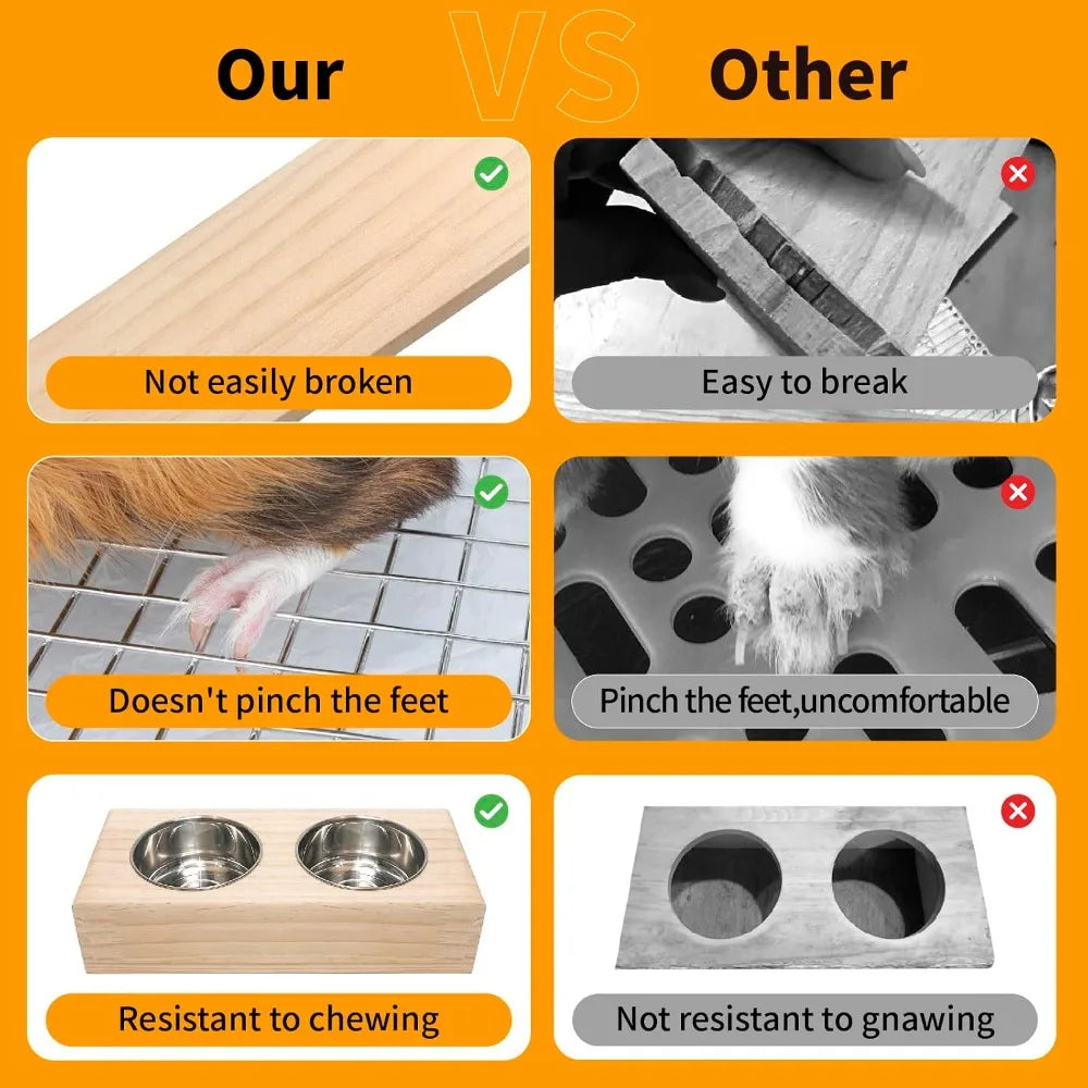 3 In 1 Rabbit Hay Feeder With Litter Box, Upgraded Wooden Hay Feeder Set For Guinea Pig Chinchilla Bunny, Quick Cleaning & Large Capacity