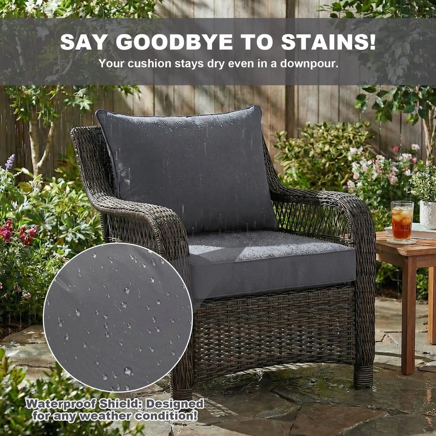 Outdoor Chair Cushions, 60*60*10CM Outdoor Cushion for Patio Furniture, Patio Chair Cushion, Waterproof & Fade Resistant Deep Patio Furniture Cushions Set with Handle and Ties
