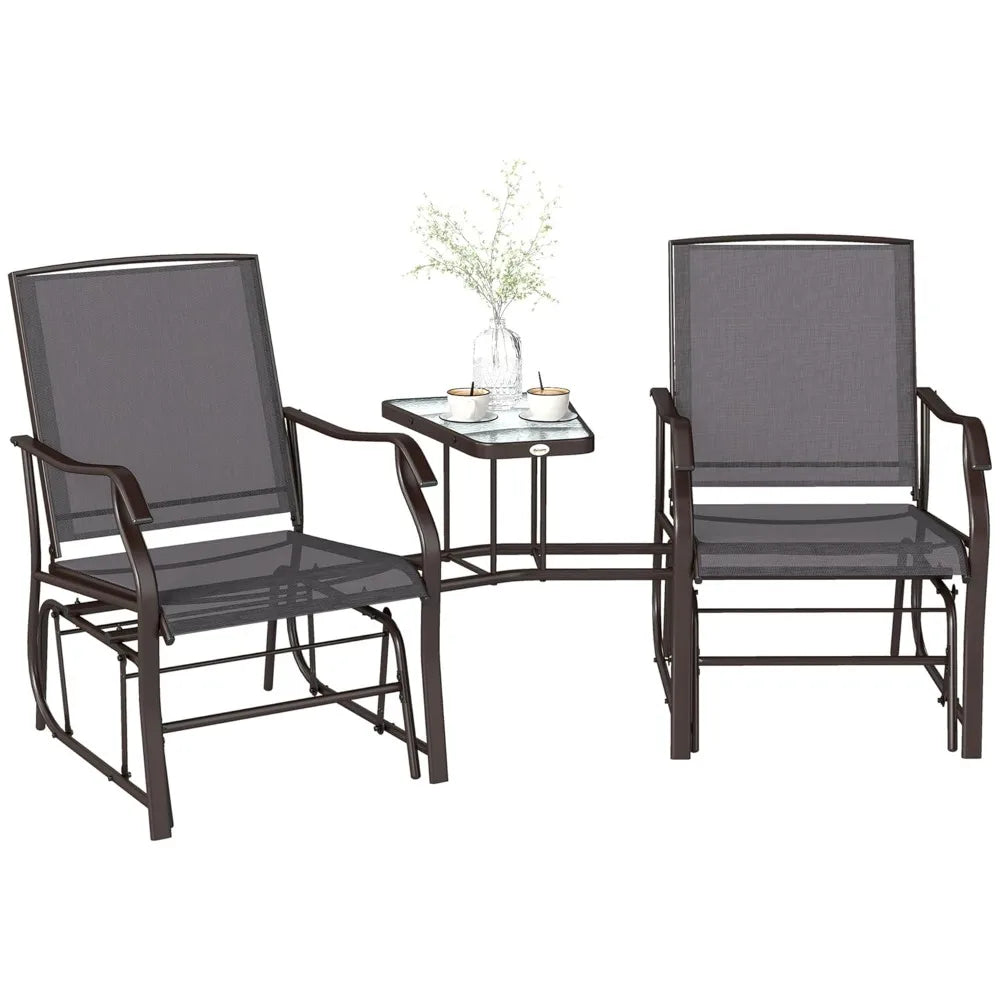 Outdoor Glider Chairs with Coffee Table, Patio 2-Seat Rocking Chair Swing Loveseat with Breathable Sling, Customized