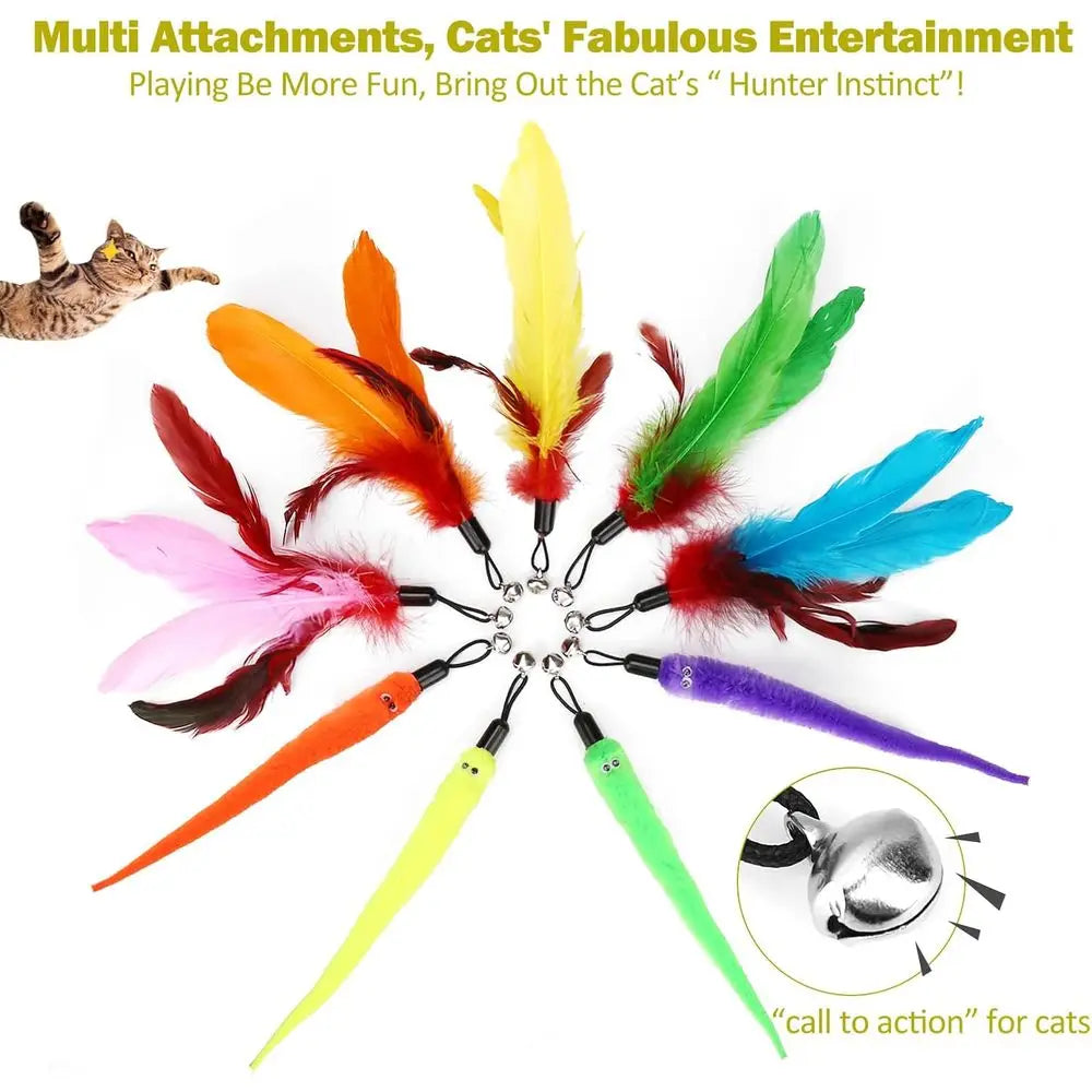 Indoor Cat Toy Kitten Wand And Feather Toys Set Interactive