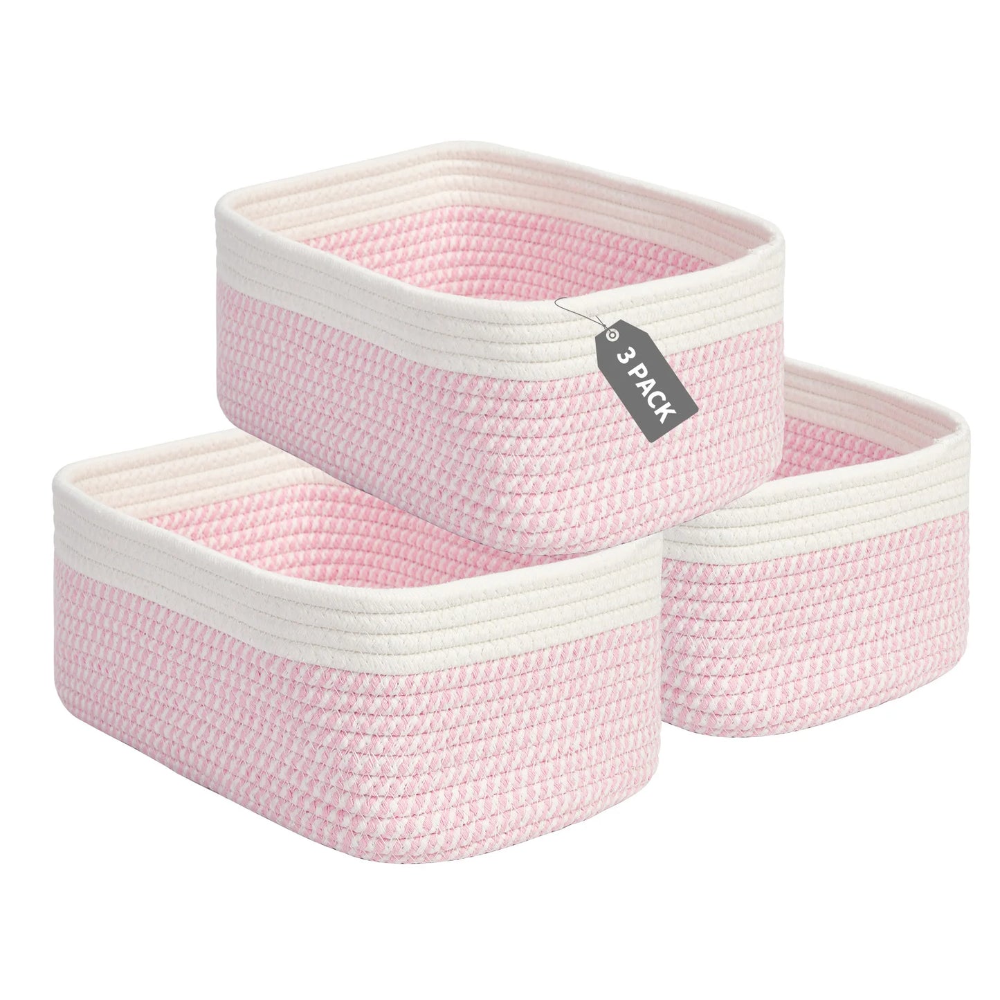 3/6 Pack Cotton Rope Woven Storage Baskets, Rectangular Shelf Organizer Bins For Closet Bathroom Nursery Toys Makeup, 11.8 x 7.5 in