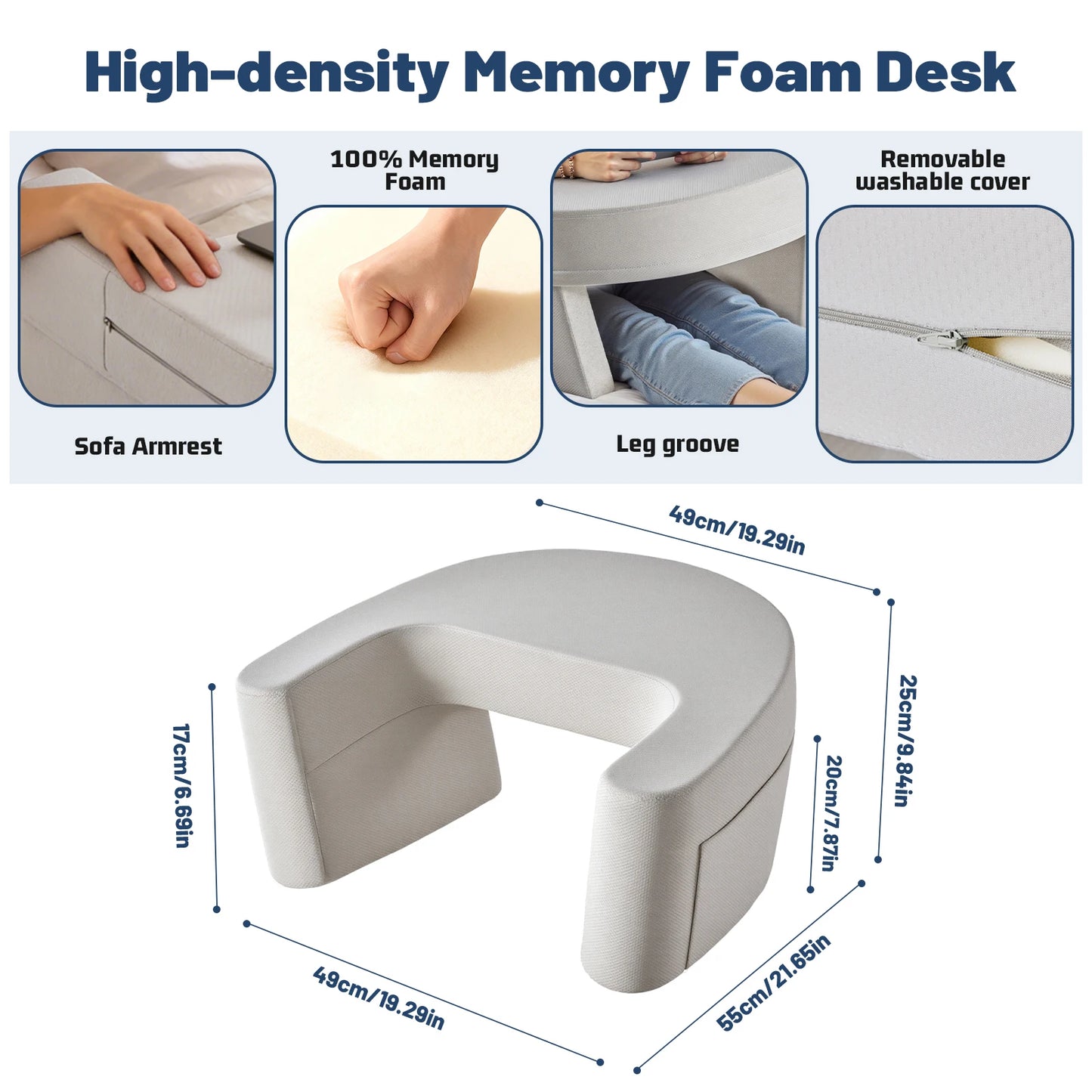 JHK Curved Reading Pillow Ergonomic Memory Foam Neck Pillow Ventilated Cooling Bed Pillow with Removable Washable Cover Comfort