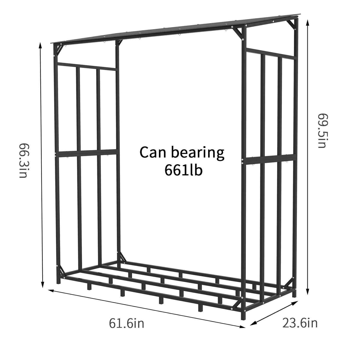 Heavy Duty Metal Firewood Rack With Top Cover For Outdoor