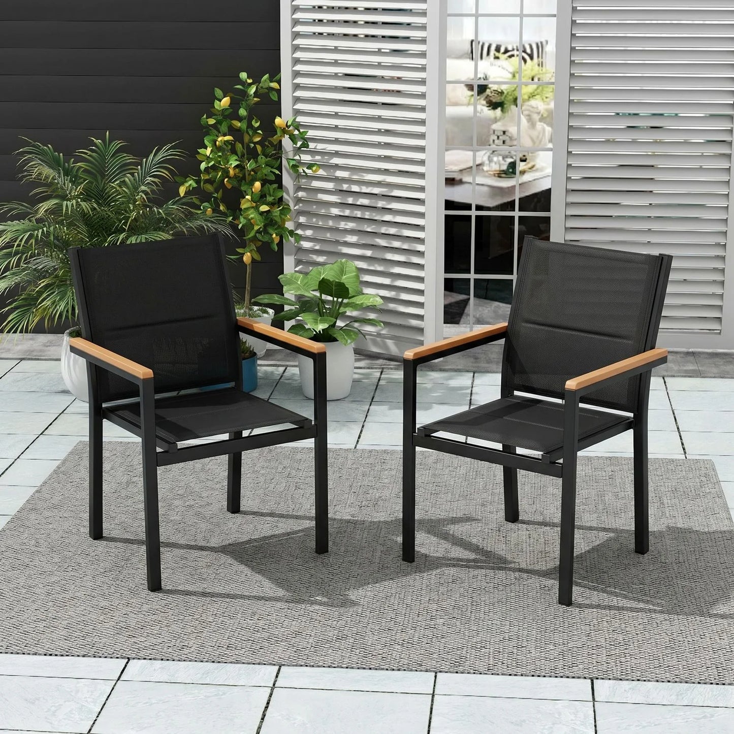 Set Of Two Aluminum Stackable Garden Chairs For Patio