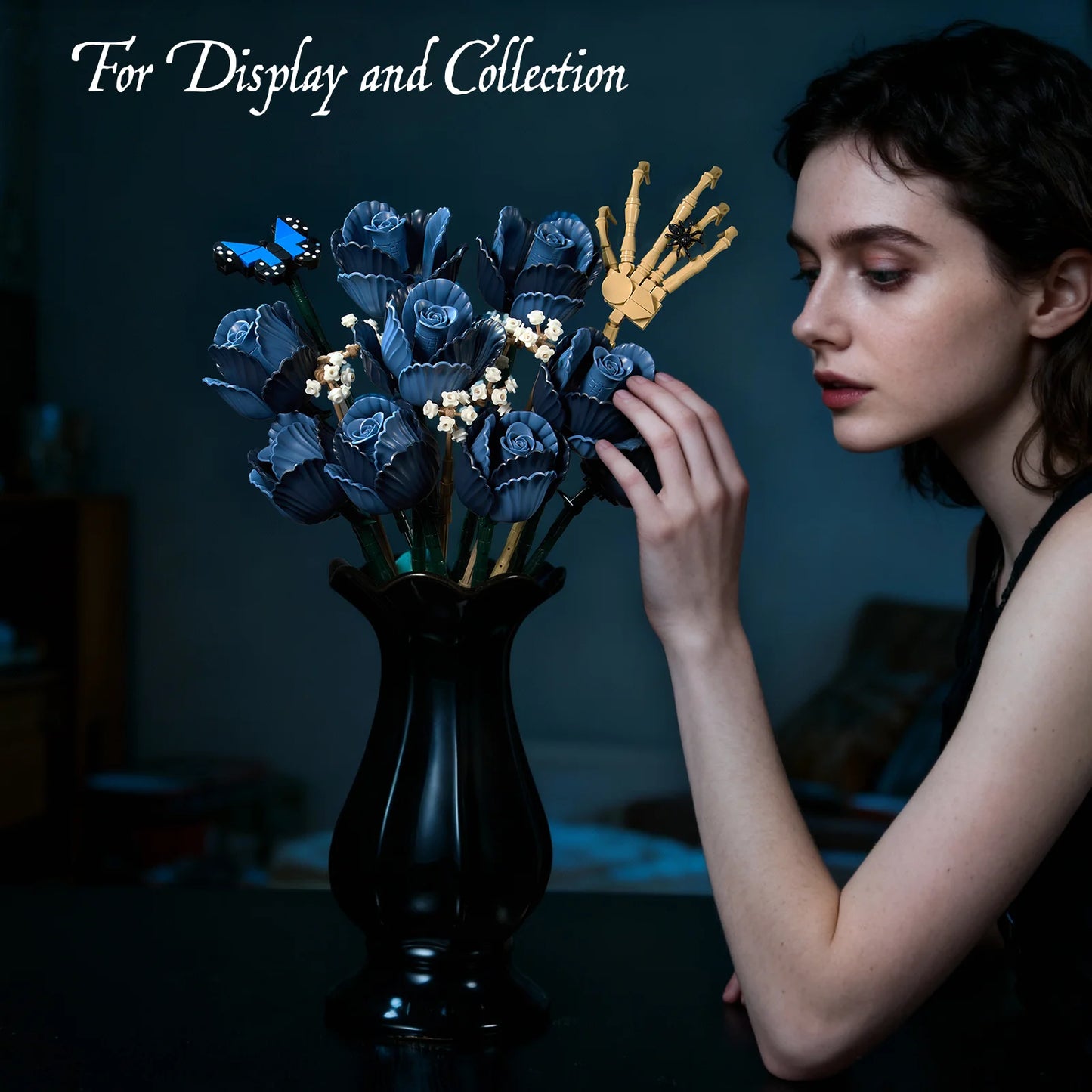 Corpse Bride Bouquet Building Blocks Set Blue Rose Flower Model