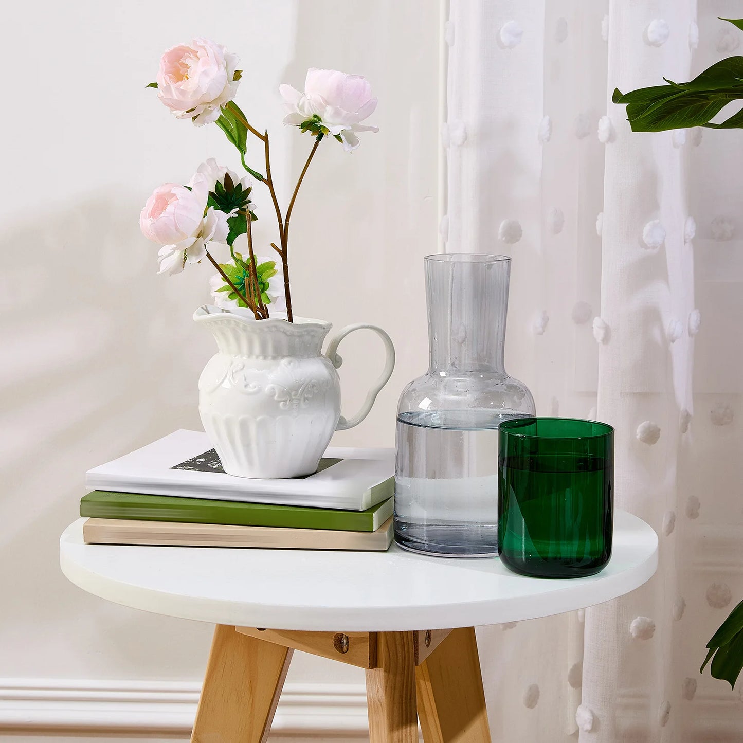 Glass Water Carafe Set with Tumbler Cup, Handblown Glass Pitcher and Cup Set for Cold Drink Water Milk Coffee