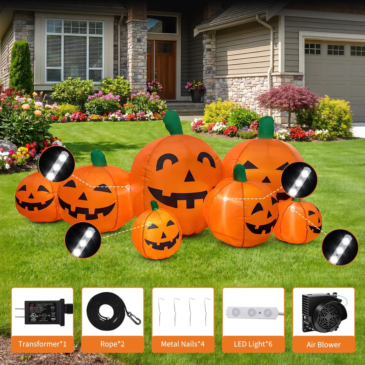 HiMISS Halloween Inflatable Pumpkin Patch LED Lights Outdoor Yard Decor