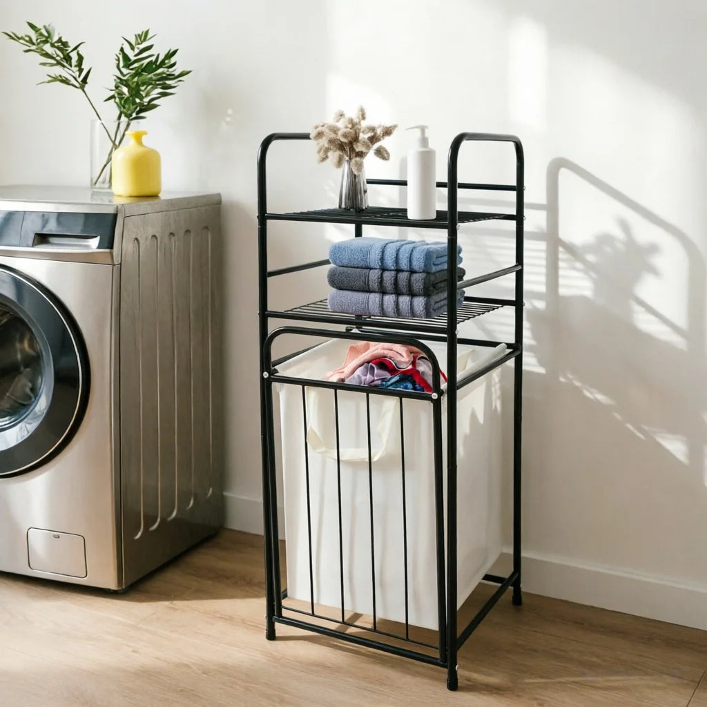 Tilt Out Laundry Hamper With Shelves And Removable Liner Bag