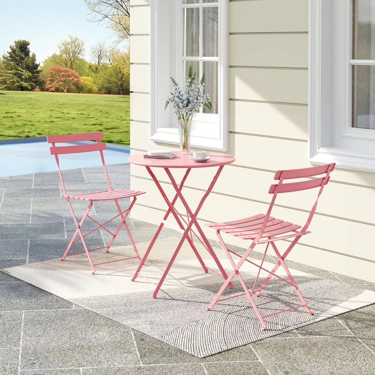 XIUWO Folding Bistro Table And Chairs Outdoor Patio Set
