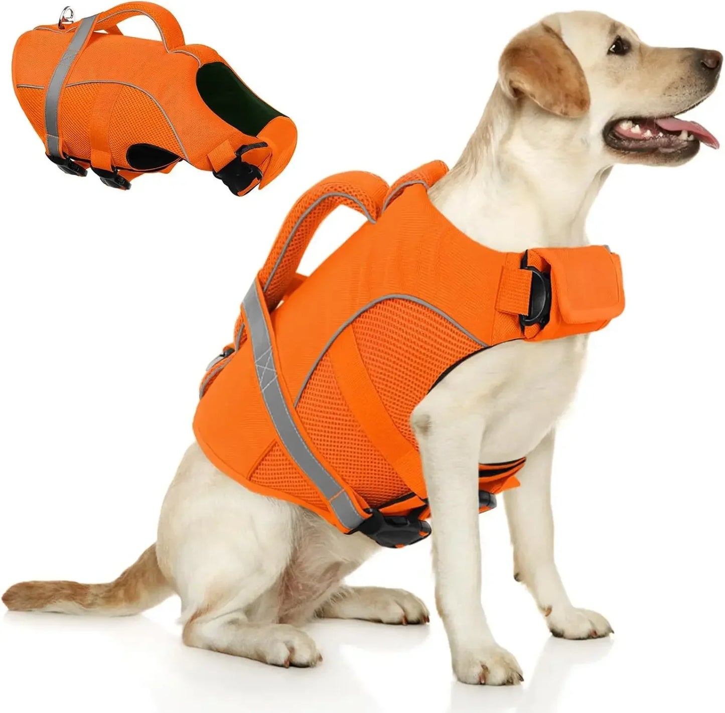 Durable Mesh Dog Life Jacket With Ergonomic Rescue Handle Tear‑Resistant Construction For Rough Water Use