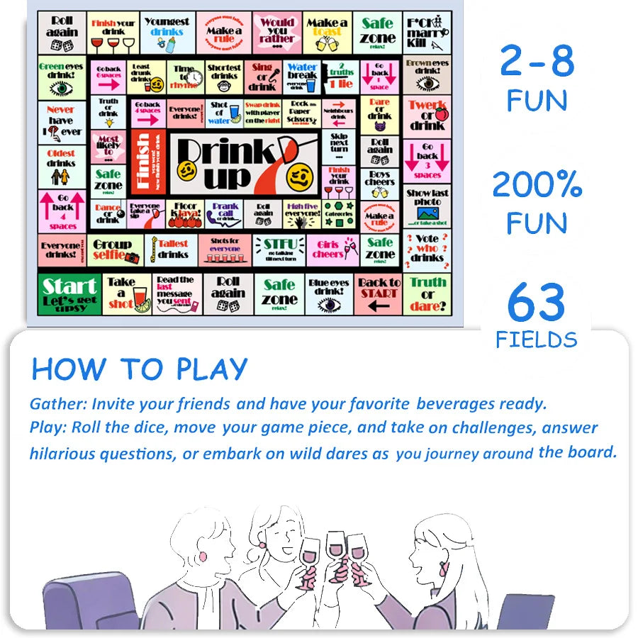 Drinking board games - interactive games for bachelor parties, girls' nights, and various gatherings | 2-8 players