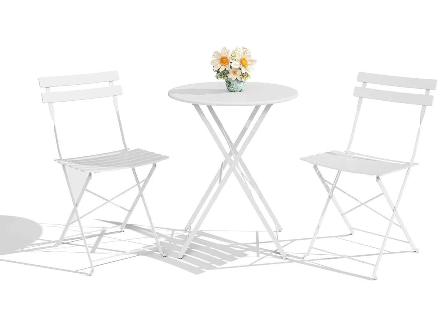 TWISTER.CK Three Piece Patio Bistro Set Folding Iron Table Chairs