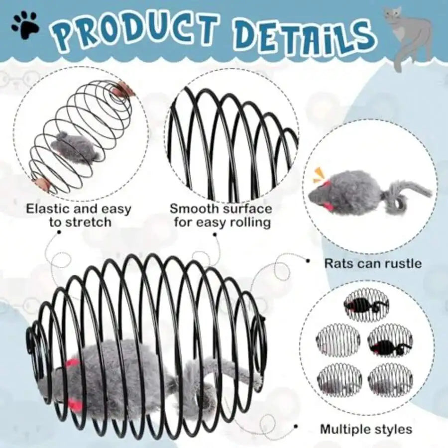 Cat Spring Toy Mice In Coiled Cage Interactive Ball Set