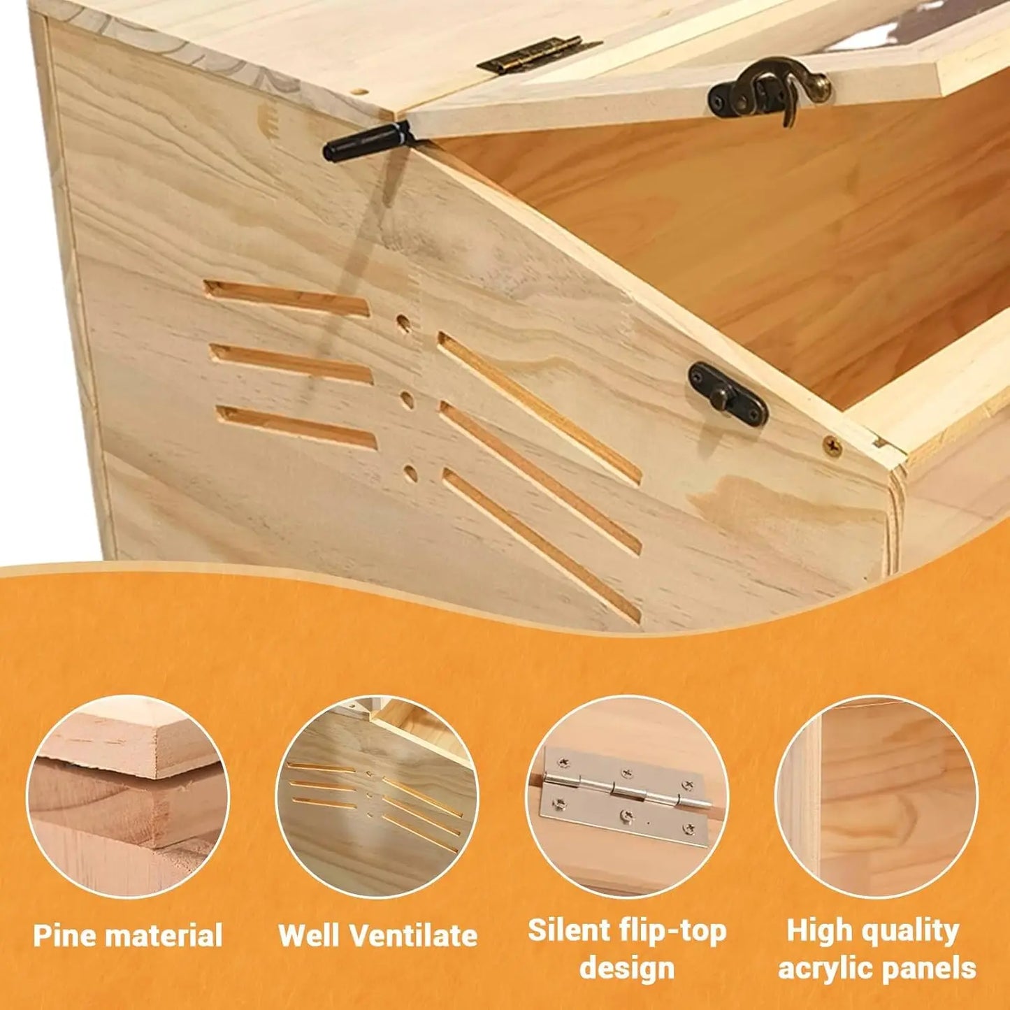 Large Wood Hamster Cage 40"x20"x20" - Indoor Guinea Pig Cages with 2 Lockable Top Covers & Acrylic Viewing Window, Critter Nation Cage for Syrian Hamster, Gerbil, Guinea Pig