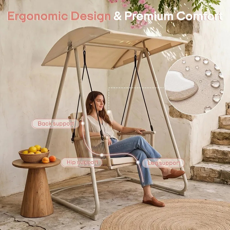 Outdoor Patio Swing Chair with Adjustable Canopy,Heavy-Duty Triangular Frame,Single Seat Garden Hammock Swing for Backyard,Porch