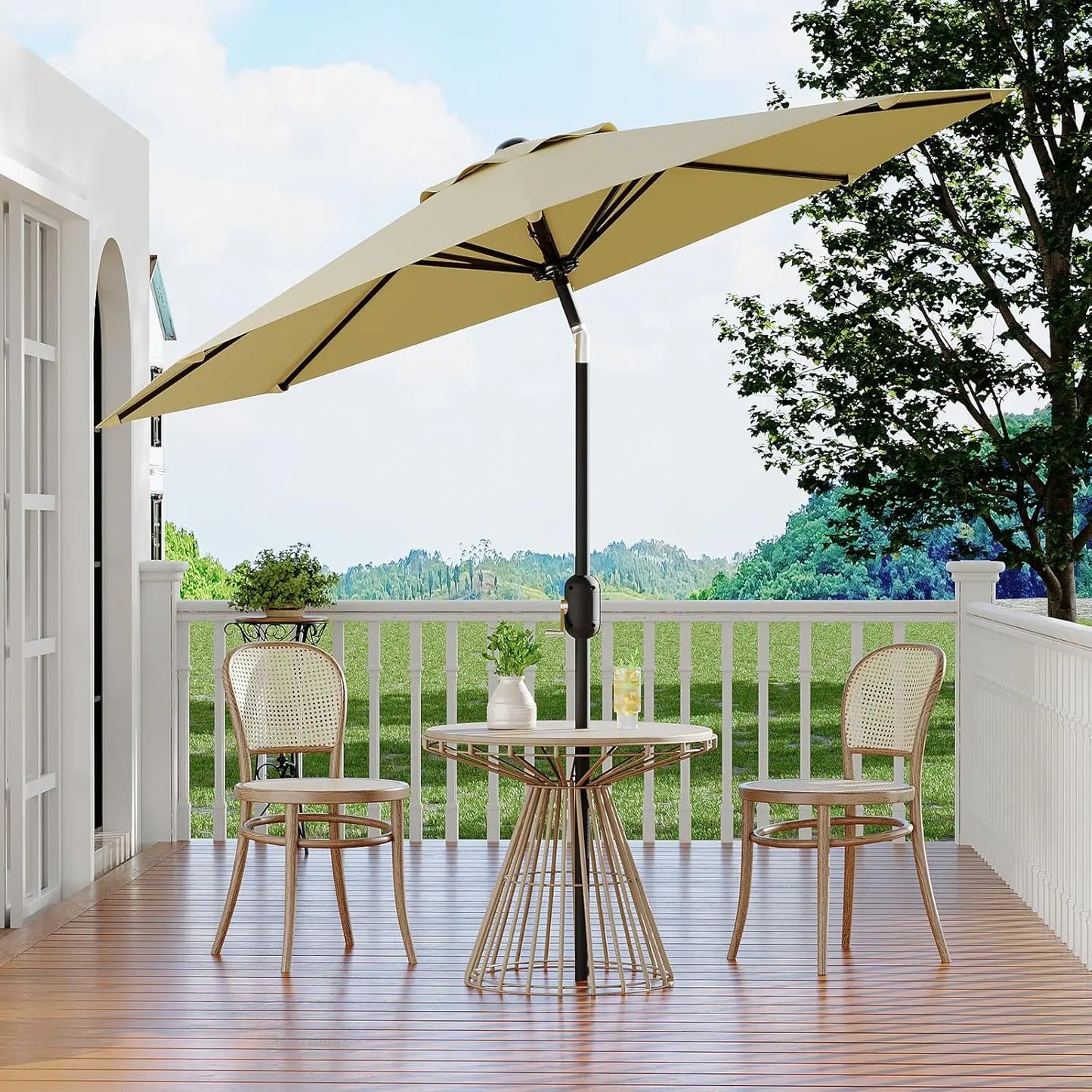 Patio Umbrella With Crank Lift Push Button Tilt Outdoor