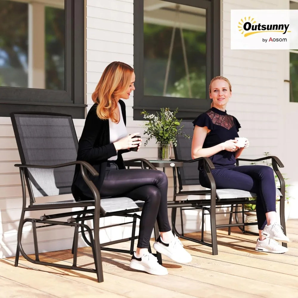 Outdoor Glider Chairs with Coffee Table, Patio 2-Seat Rocking Chair Swing Loveseat with Breathable Sling, Customized