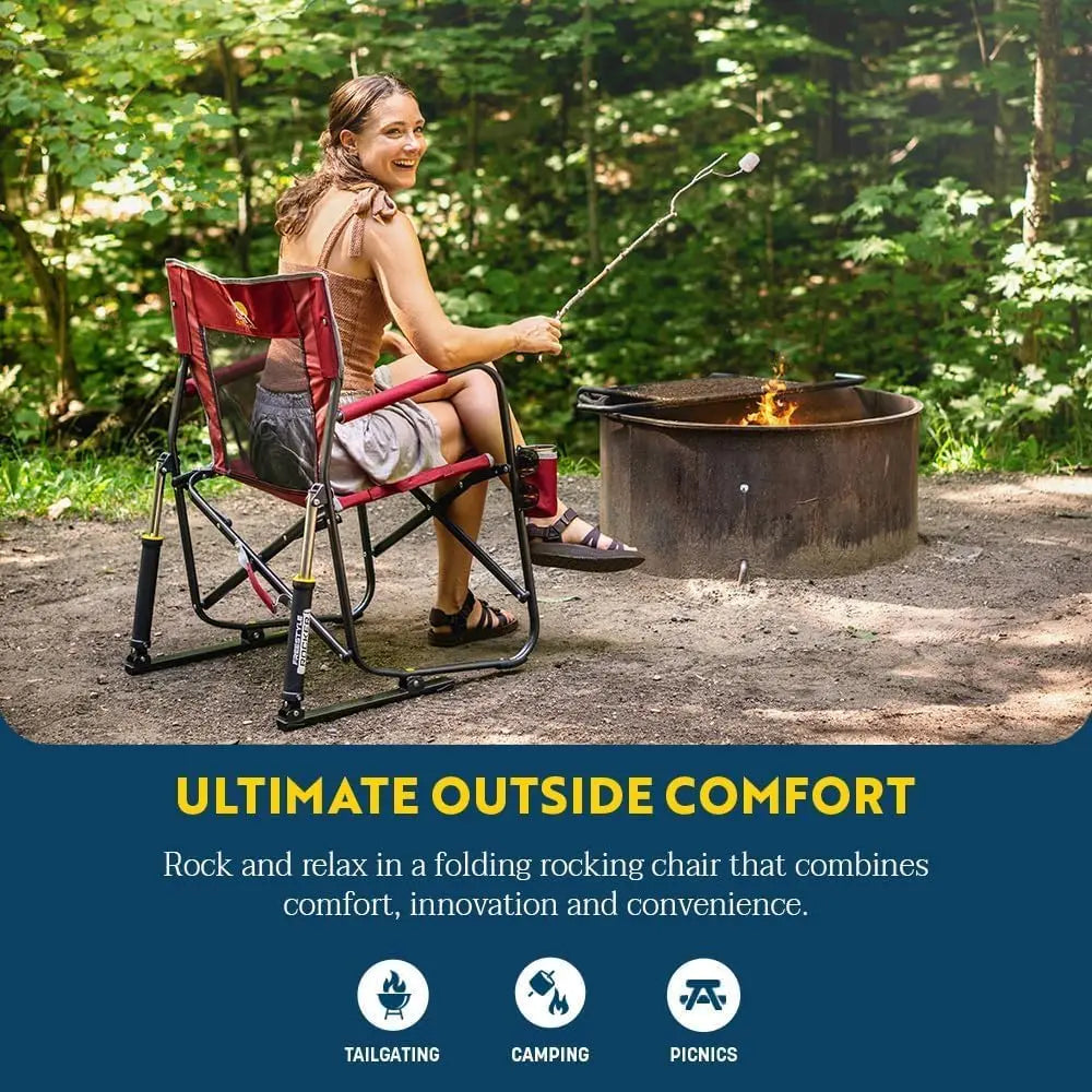Portable Folding Rocking Camping Chair With Armrests And Drink Holder