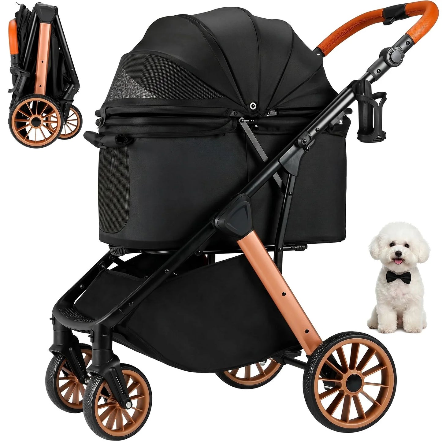 Foldable Pet Stroller With Sun Shade And Shock Absorbers