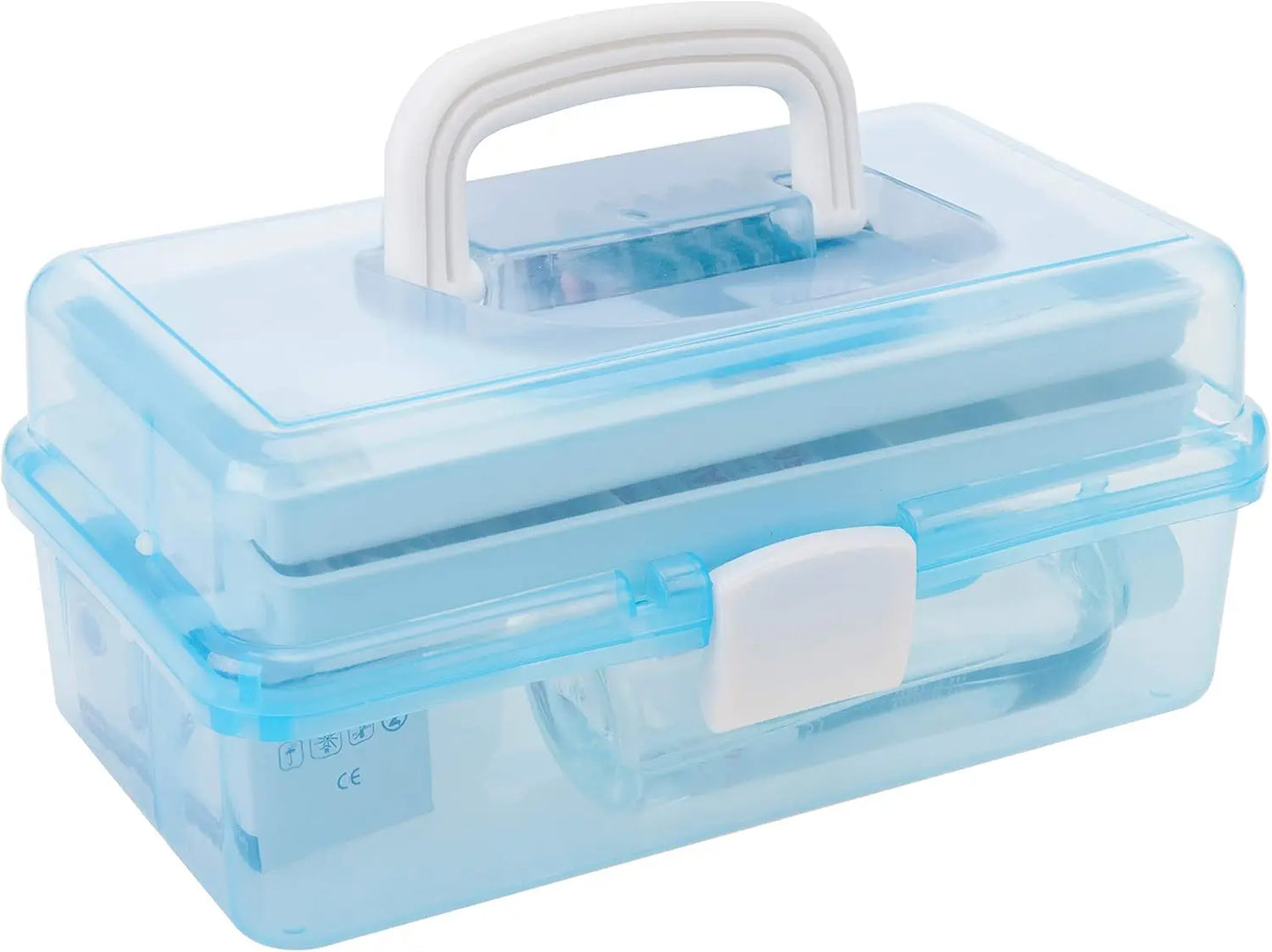 Plastic Storage Box With Handle Latching Lid Expandable Trays